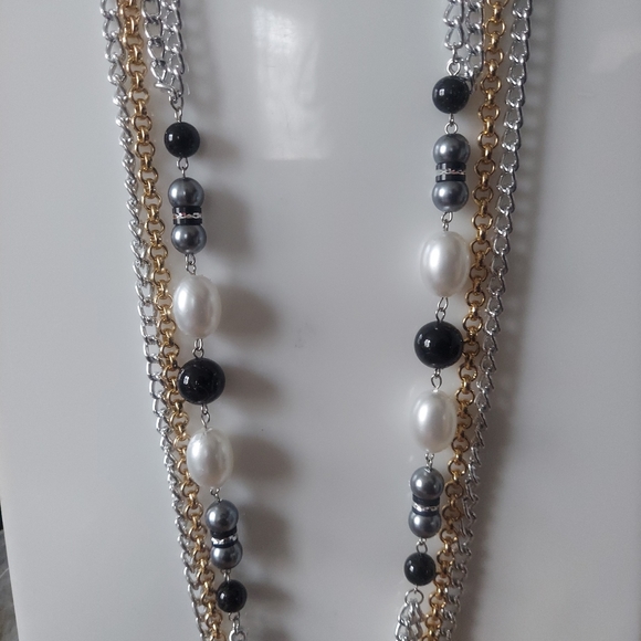 N1252 Long Layered Beaded Accent Chain Statement Necklaces - Picture 5 of 8
